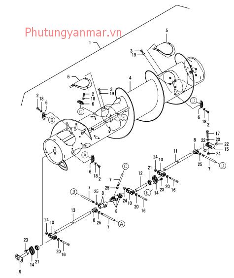 trống cuốn lúa - bệ - cách đầu 2.3m